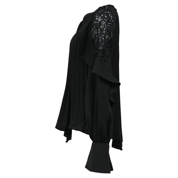 Self-Portrait Ruffled Lace-Trimmed Blouse in Black Polyester - Picture 2 of 5